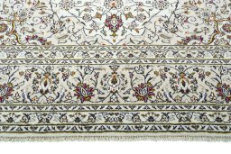 Full view of 2000s Kashan rug from Iran / Persia, 353 × 248 cm in Beige tones