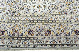 Full view of 2000s Kashan rug from Iran / Persia, 362 × 249 cm in Beige tones