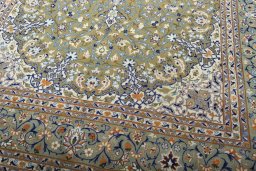 Close-up detail of 2000s Kashan rug from Iran / Persia showing Wool weave