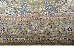 Full view of 2000s Kashan rug from Iran / Persia, 413 × 302 cm in Green tones