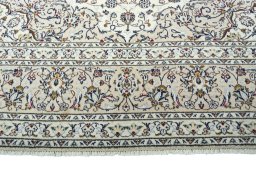 Full view of 2000s Kashan rug from Iran / Persia, 347 × 247 cm in Beige tones