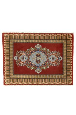 Full view of New Kashan rug from Iran / Persia, 61 × 83 cm in Red tones