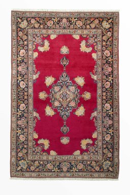 Full view of 1930s Kashan rug from Iran / Persia, 206 × 135 cm in Red tones