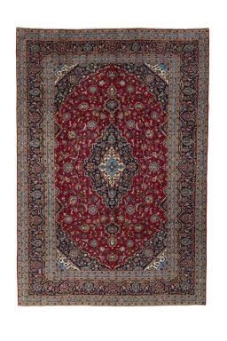 Full view of 2000s Kashan rug from Iran / Persia, 361 × 250 cm in Red tones