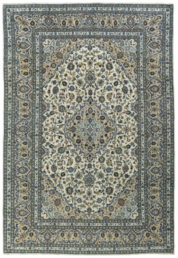 Full view of 2000s Kashan rug from Iran / Persia, 360 × 246 cm in Beige tones