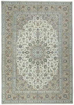 Full view of 2000s Kashan rug from Iran / Persia, 357 × 252 cm in Beige tones