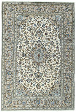 Full view of 2000s Kashan rug from Iran / Persia, 294 × 202 cm in Beige tones