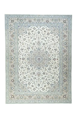 Full view of 2000s Kashan rug from Iran / Persia, 395 × 300 cm in Beige tones