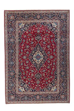 Full view of 2000s Kashan rug from Iran / Persia, 357 × 248 cm in Red tones