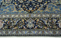 Full view of 2000s Kashan rug from Iran / Persia, 418 × 305 cm in Blue tones