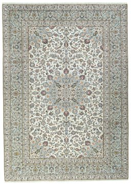 Full view of 2000s Kashan rug from Iran / Persia, 360 × 255 cm in Beige tones