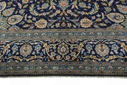 Full view of 2000s Kashan rug from Iran / Persia, 396 × 300 cm in Blue tones