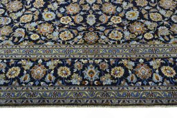 Full view of 2000s Kashan rug from Iran / Persia, 419 × 312 cm in Blue tones