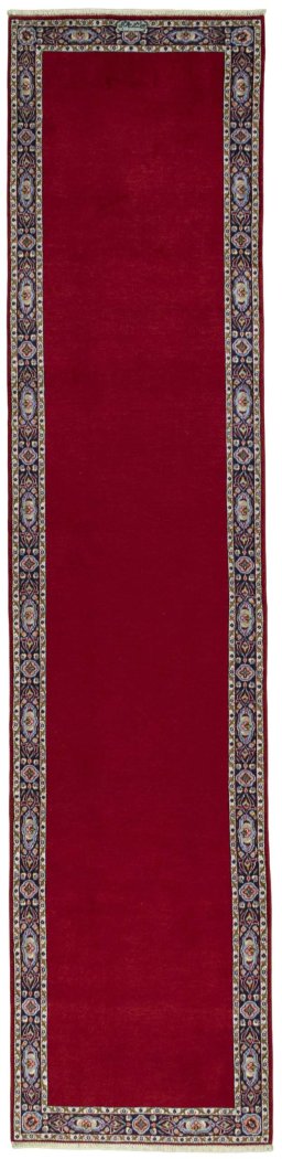 Full view of 2000s Kashan rug from Iran / Persia, 409 × 95 cm in Red tones