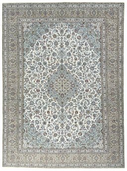 Full view of 2000s Kashan rug from Iran / Persia, 405 × 296 cm in Beige tones