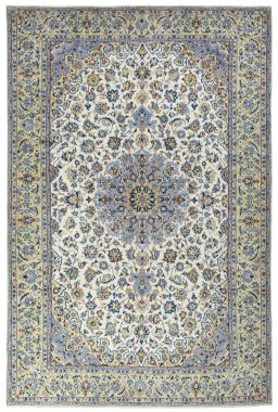 Full view of 1970s Kashan rug from Iran / Persia, 400 × 265 cm in Beige tones
