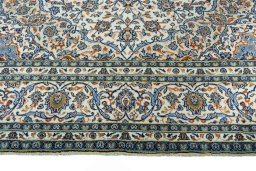 Full view of 2000s Kashan rug from Iran / Persia, 441 × 300 cm in Beige tones