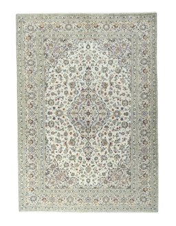 Full view of 2000s Kashan rug from Iran / Persia, 353 × 250 cm in Beige tones