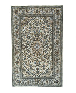 Full view of 2000s Kashan rug from Iran / Persia, 312 × 197 cm in Beige tones