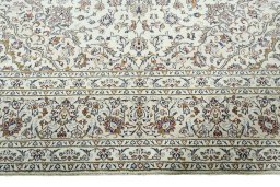 Full view of 2000s Kashan rug from Iran / Persia, 397 × 294 cm in Beige tones