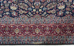Full view of 2000s Kashan rug from Iran / Persia, 384 × 274 cm in Blue tones