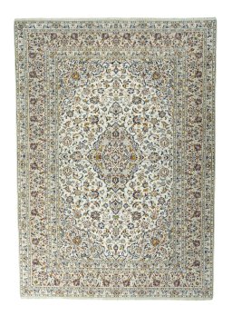 Full view of 2000s Kashan rug from Iran / Persia, 351 × 252 cm in Beige tones