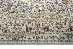 Full view of 2000s Kashan rug from Iran / Persia, 351 × 252 cm in Beige tones