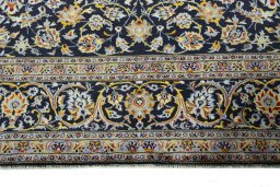 Full view of 2000s Kashan rug from Iran / Persia, 384 × 286 cm in Blue tones