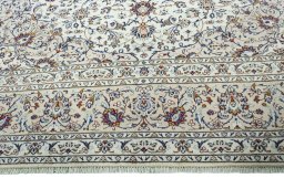 Full view of 2000s Kashan rug from Iran / Persia, 386 × 301 cm in Beige tones