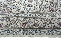 Full view of 2000s Kashan rug from Iran / Persia, 353 × 251 cm in Beige tones