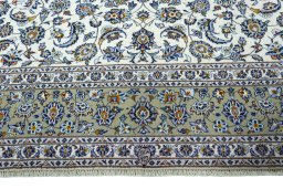 Full view of 2000s Kashan rug from Iran / Persia, 404 × 306 cm in Beige tones