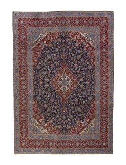 Full view of 2000s Kashan rug from Iran / Persia, 425 × 300 cm in Blue tones