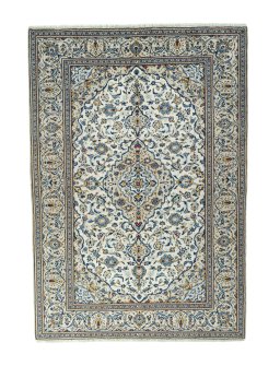 Full view of 2000s Kashan rug from Iran / Persia, 293 × 203 cm in Beige tones