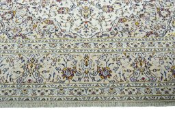 Full view of 2000s Kashan rug from Iran / Persia, 401 × 297 cm in Beige tones