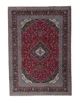 Full view of 2000s Kashan rug from Iran / Persia, 352 × 251 cm in Red tones