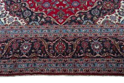 Full view of 2000s Kashan rug from Iran / Persia, 352 × 251 cm in Red tones