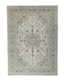 Full view of 2000s Kashan rug from Iran / Persia, 338 × 244 cm in Beige tones
