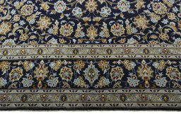Full view of 2000s Kashan rug from Iran / Persia, 410 × 263 cm in Blue tones