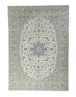 Full view of 2000s Kashan rug from Iran / Persia, 405 × 288 cm in Beige tones