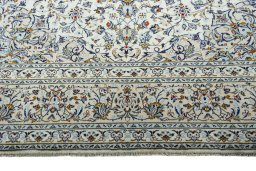 Full view of 2000s Kashan rug from Iran / Persia, 405 × 288 cm in Beige tones