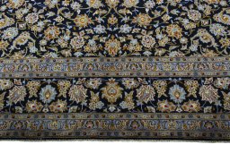 Full view of 2000s Kashan rug from Iran / Persia, 433 × 318 cm in Blue tones