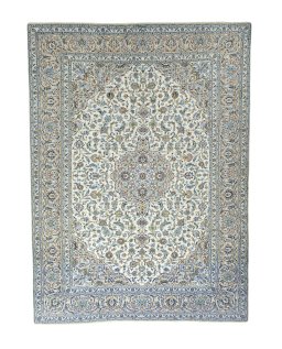 Full view of 2000s Kashan rug from Iran / Persia, 390 × 290 cm in Beige tones