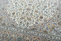 Close-up detail of 2000s Kashan rug from Iran / Persia showing Wool weave