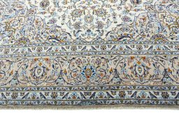 Full view of 2000s Kashan rug from Iran / Persia, 390 × 290 cm in Beige tones