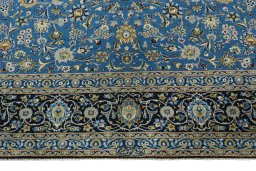 Full view of 2000s Kashan rug from Iran / Persia, 387 × 288 cm in Blue tones