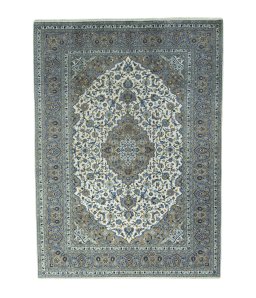 Full view of 2000s Kashan rug from Iran / Persia, 347 × 254 cm in Beige tones