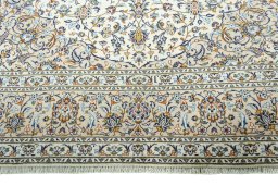 Full view of 2000s Kashan rug from Iran / Persia, 405 × 300 cm in Beige tones