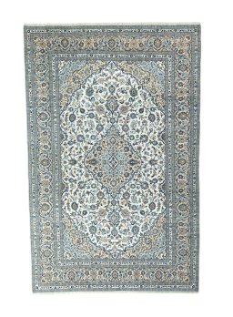 Full view of 2000s Kashan rug from Iran / Persia, 375 × 244 cm in Beige tones