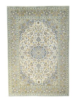 Full view of 2000s Kashan rug from Iran / Persia, 362 × 250 cm in Beige tones