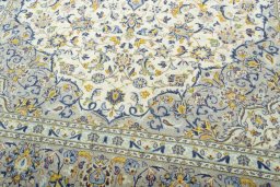 Close-up detail of 2000s Kashan rug from Iran / Persia showing Wool weave